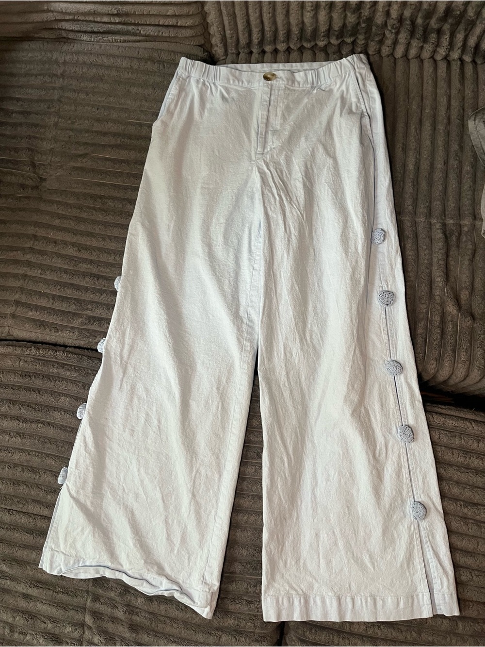 Find Me Now Flowers Blooming Blue Wide Leg Pants Rosette Linen Blend Size S